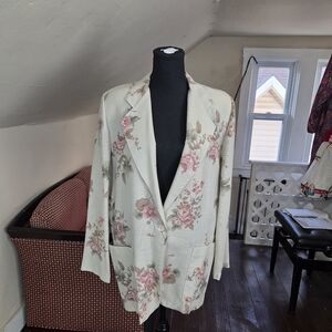 VTG Tofy Floral Blazer Jacket Women’s Size M Cream Beige 80s 90s Oversized